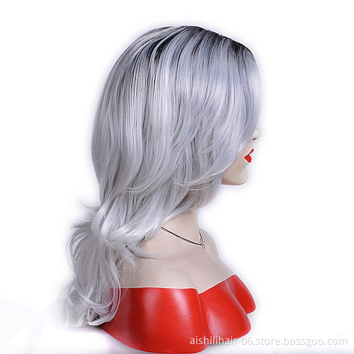 AISHILI Wholesale Synthetic Ombre Black To Silver Gray Hair Wig With Nature Wave For Women